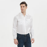 Camisas de seda para hombres de lujo mangas largas con dos bolsillos de parche